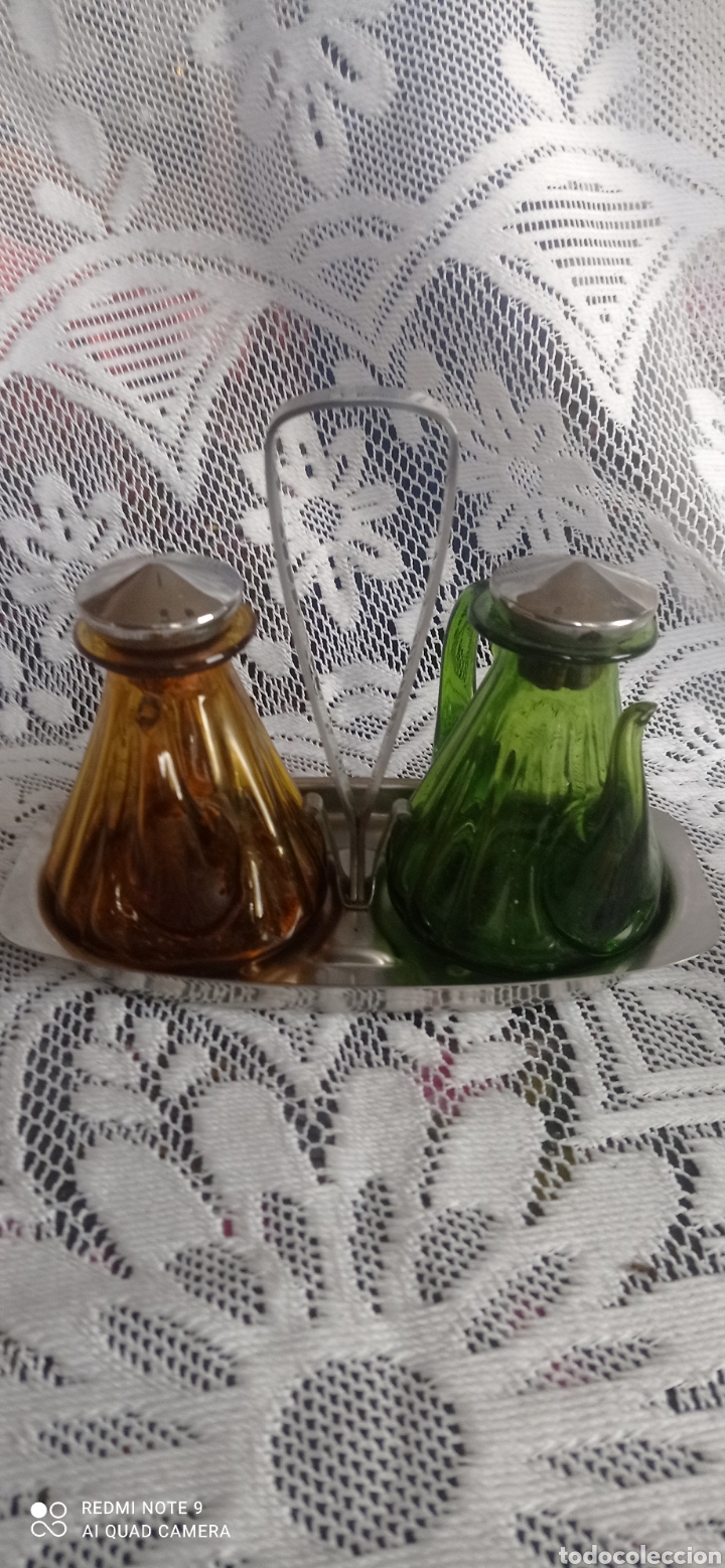 Vintage: Vinagrera aceitera cristal color - Foto 1