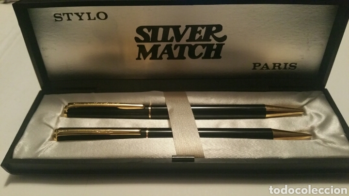 Vintage: Silver match, estuche con bol&iacute;grafo y portaminas, stylo, Par&iacute;s. A&ntilde;os 70