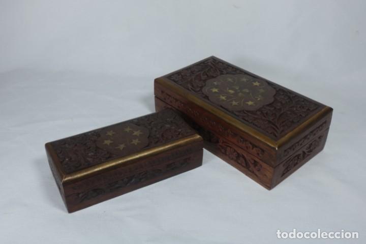 Vintage: Parejas de cajas de madera talladas a mano - Foto 1