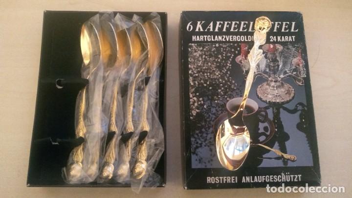 Vintage: 6 Cucharas de postre chapadas en oro de 24 K Rostfrei - Foto 1