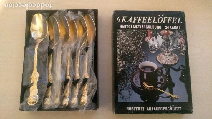 Vintage: 6 Cucharas de postre chapadas en oro de 24 K Rostfrei - Foto 2