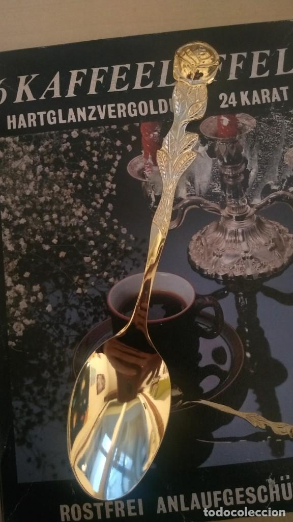 Vintage: 6 Cucharas de postre chapadas en oro de 24 K Rostfrei - Foto 3