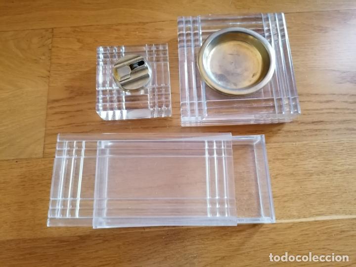 Vintage: JUEGO CENICERO MECHERO Y CAJA PARA CIGARROS EN METRAQUILATO