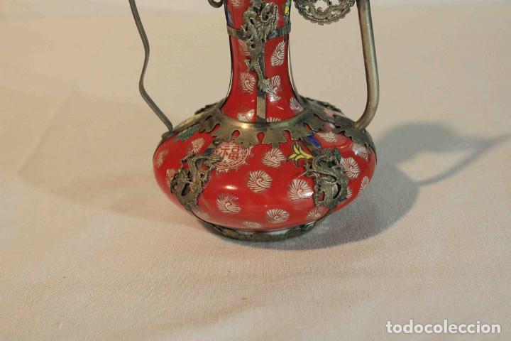 Vintage: TETERA CHINA ROJA Y METAL - Foto 5