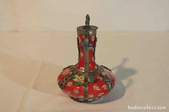 Vintage: TETERA CHINA ROJA Y METAL - Foto 6