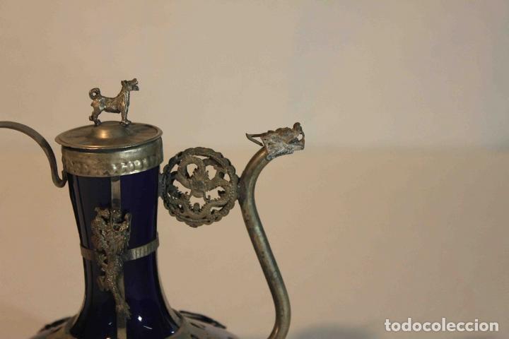 Vintage: TETERA CHINA AZUL Y METAL - Foto 2
