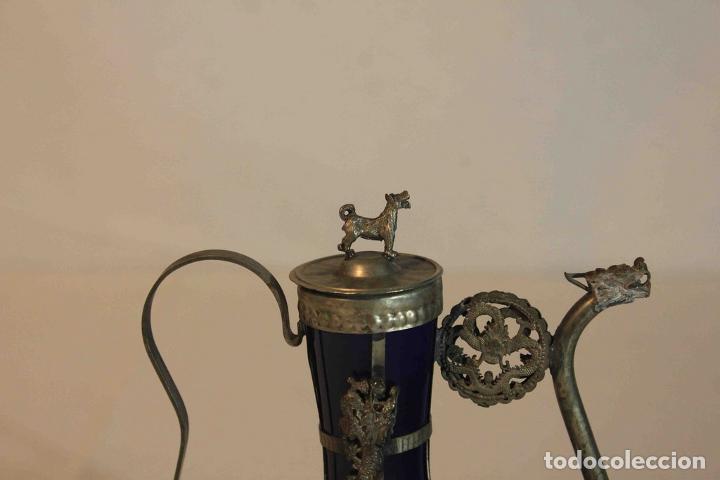 Vintage: TETERA CHINA AZUL Y METAL - Foto 3