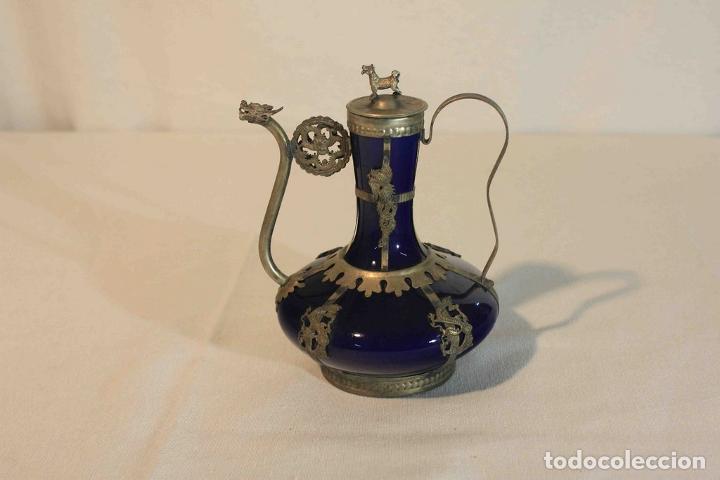 Vintage: TETERA CHINA AZUL Y METAL - Foto 6