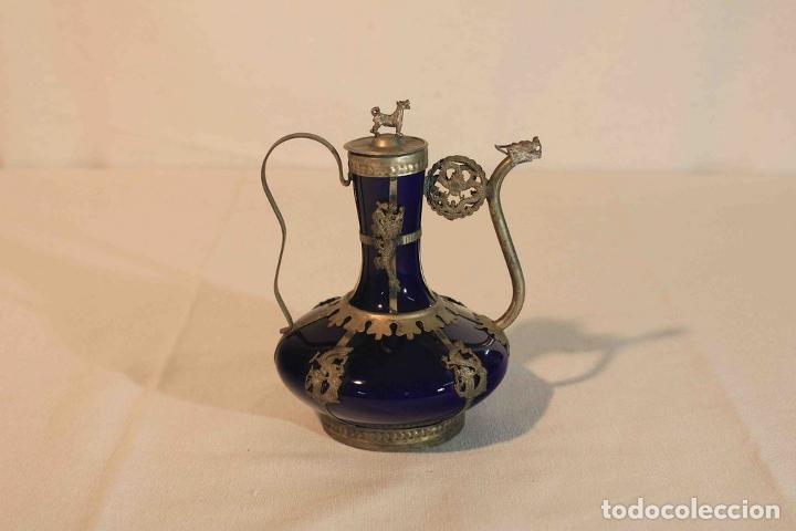 Vintage: TETERA CHINA AZUL Y METAL - Foto 1