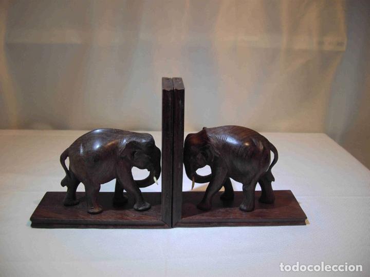 Vintage: SUJETALIBROS ELEFANTES MADERA - Foto 4