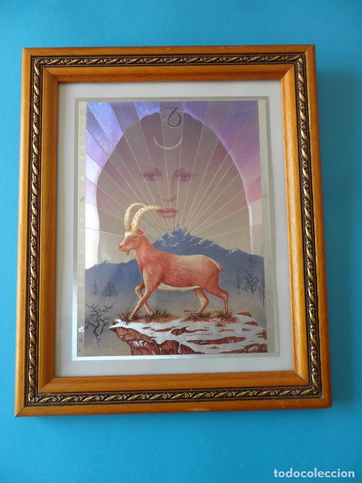 Vintage: L&aacute;mina Holograma enmarcada del signo Zodiacal Capricornio - Vintage