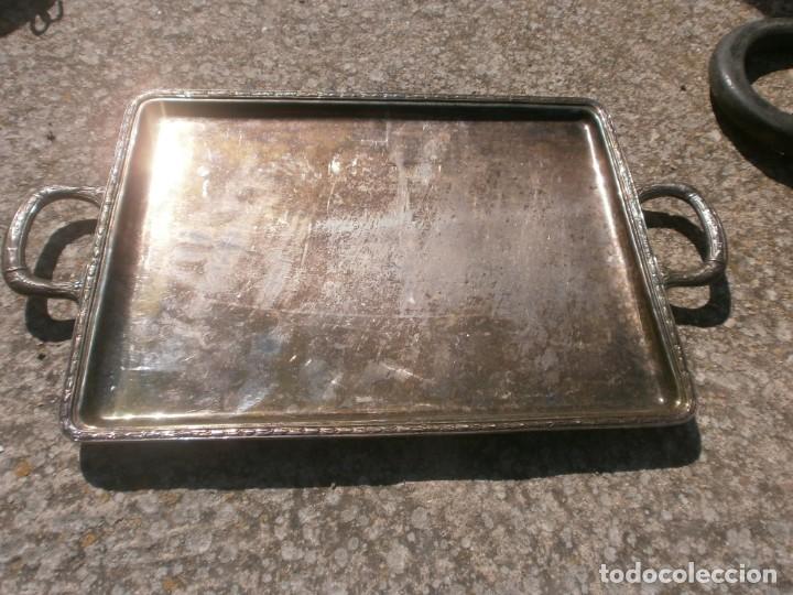 Vintage: Bandeja de alpaca con asas medida 34X25 cm. 44 cm. con asas - buen estado