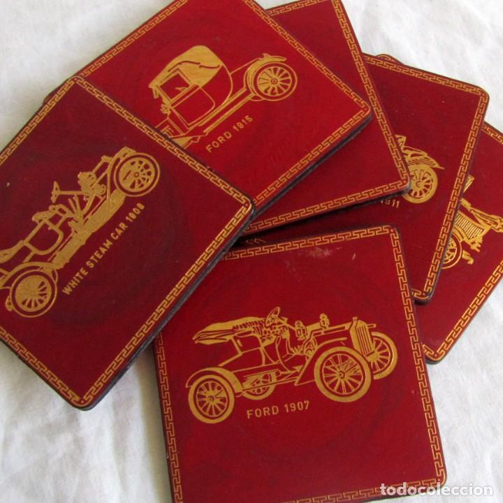 Vintage: Juego de posavasos cuero o material grueso, coches antiguos