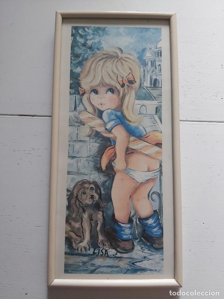 Vintage: CHICA CON PERRO. LISA. CUADRO A&Ntilde;OS 70. JUVENIL.