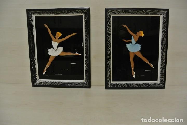 Vintage: BONITA PAREJA DE CUADROS , BAILARINAS PINTADAS EN CRISTAL