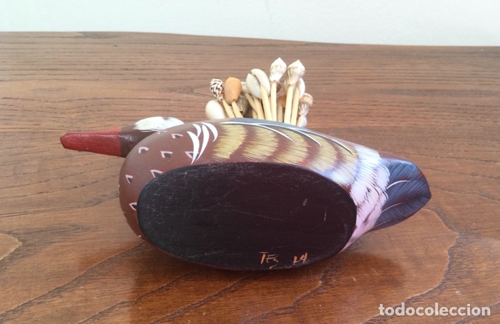 Vintage: Pato de madera pintada palillero con conchas - Foto 4