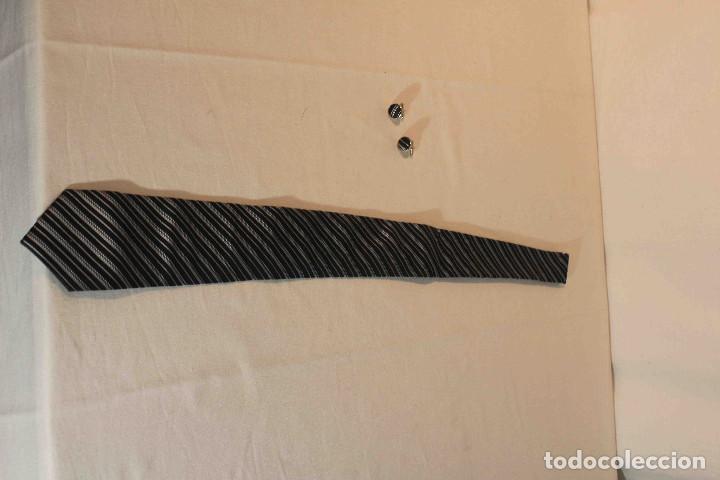 Vintage: CORBATA GEMELOS NEGRA RALLAS GRISES - Foto 3