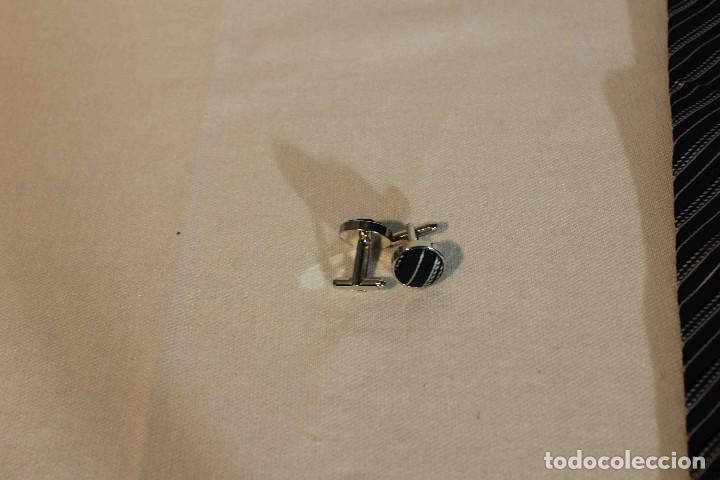 Vintage: CORBATA GEMELOS NEGRA RALLAS GRISES - Foto 4