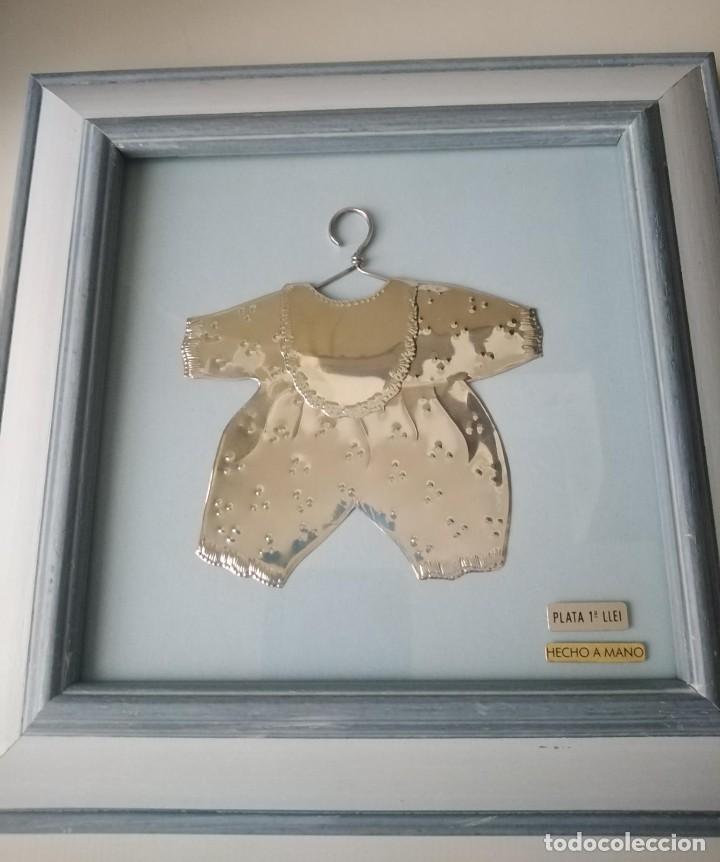 Vintage: Cuadro decorativo para bebe enmarcado y realizado en plata de ley, hecho a mano