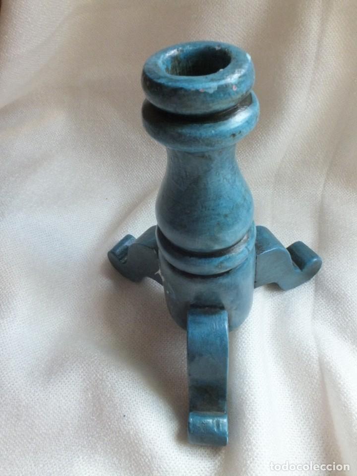 Vintage: portavelas porta velas en madera color azul