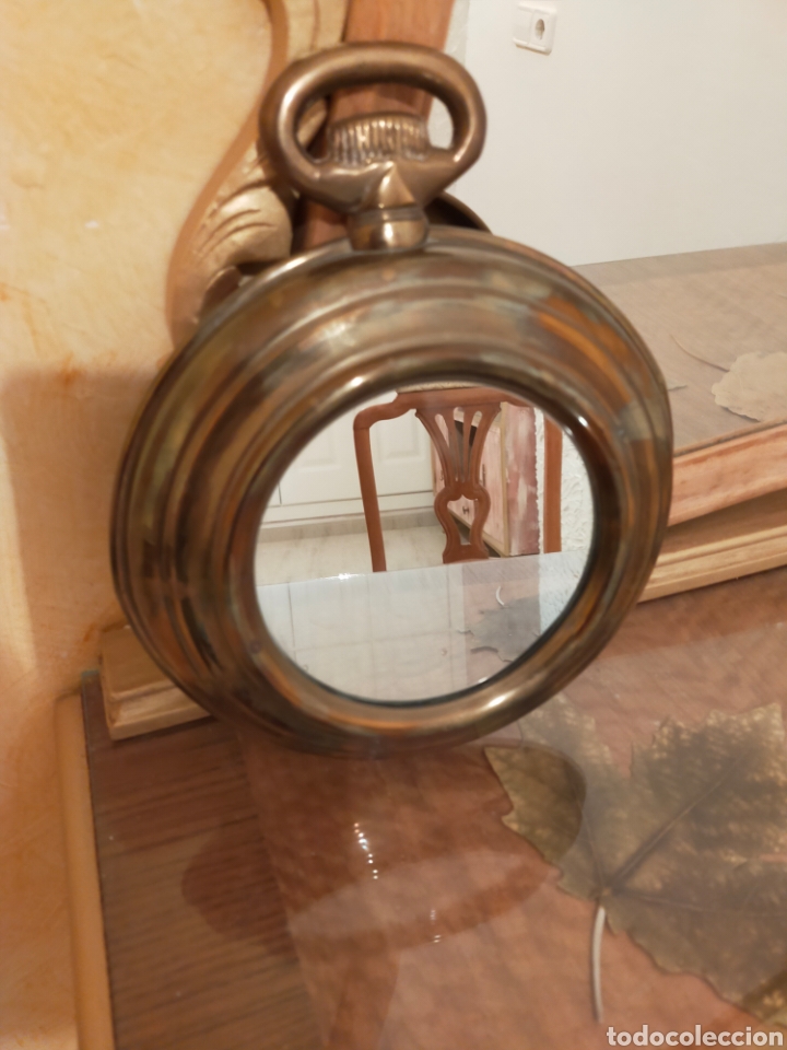 Vintage: Espejo de pared de cobre 21x26 tipo reloj de bolsillo