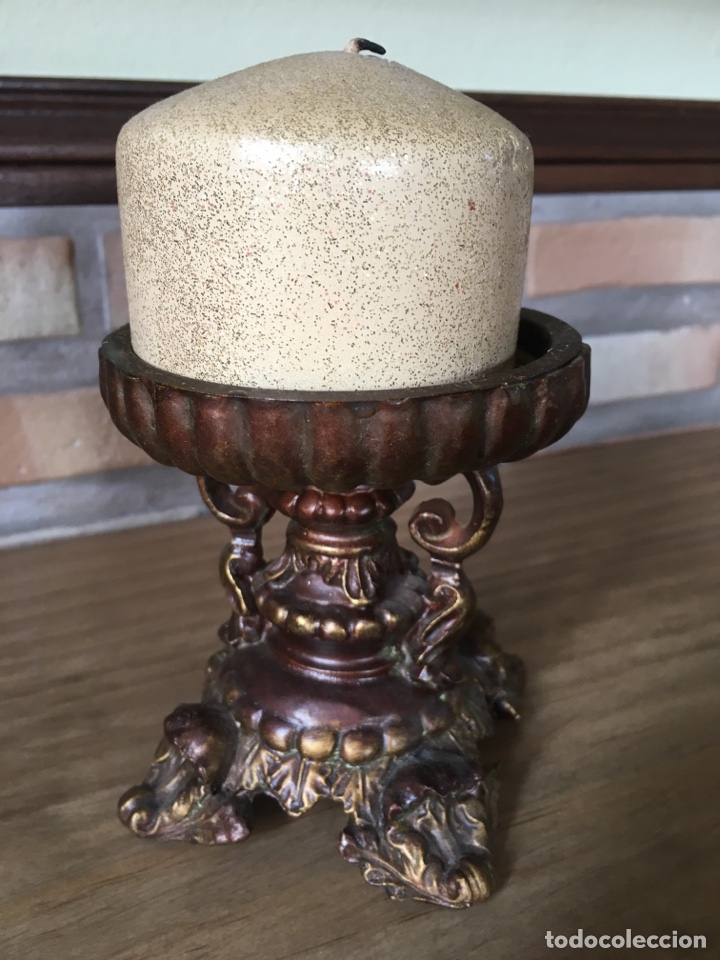 Vintage: Soporte velas de resina pintada 15cm altura