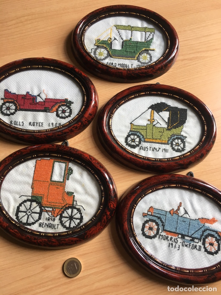 Vintage: Lote 5 marcos resina de petit point de coches antiguos