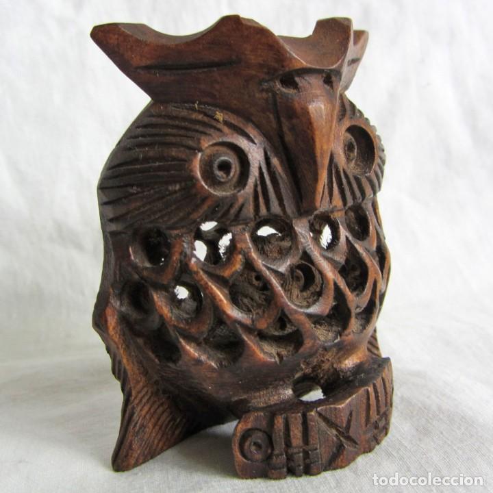 Vintage: Figura de buho tallado en madera con otro buho en el interior