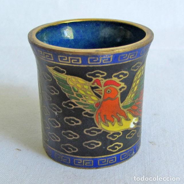 Vintage: Peque&ntilde;o vaso, vasito de bronce esmaltado en vidrio