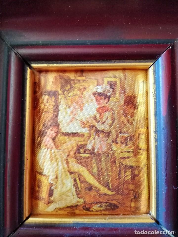 Vintage: CUADRO MINIATURA PINTADA SOBRE SEDA . A&Ntilde;OS 70