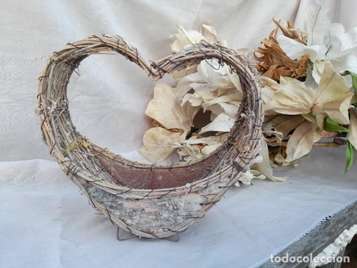Vintage: Cesta coraz&oacute;n de fibras naturales - Foto 1
