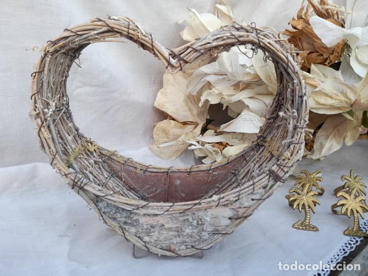 Vintage: Cesta coraz&oacute;n de fibras naturales - Foto 2