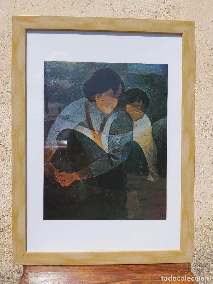 Vintage: Madre e hijo. L&aacute;mina enmarcada con cristal. En buen estado.