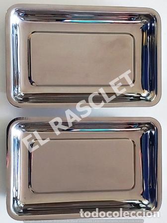 Vintage: CONJUNTO DE 2 BANDEJAS APERITIVO EN ACERO INOX. 18/8 RECTANGULAR NUEVA - Foto 1