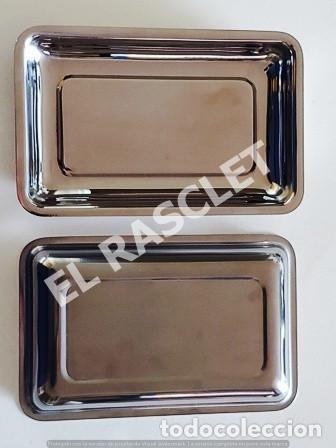 Vintage: CONJUNTO DE 2 BANDEJAS APERITIVO EN ACERO INOX. 18/8 RECTANGULAR NUEVA - Foto 4