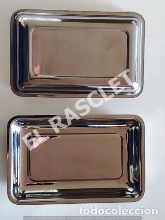 Vintage: CONJUNTO DE 2 BANDEJAS APERITIVO EN ACERO INOX. 18/8 RECTANGULAR NUEVA - Foto 5