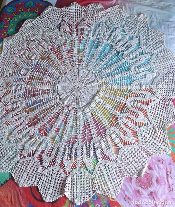 Vintage: Gran tapete para mesa camilla de ganchillo o crochet hecho a mano - Artesanal - Di&aacute;metro 160 cm