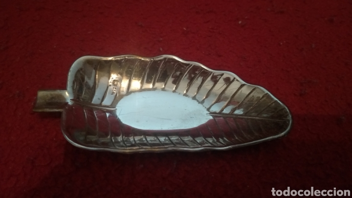 Vintage: Cenicero alpaca plateada en forma de hoja de alpaca plateada