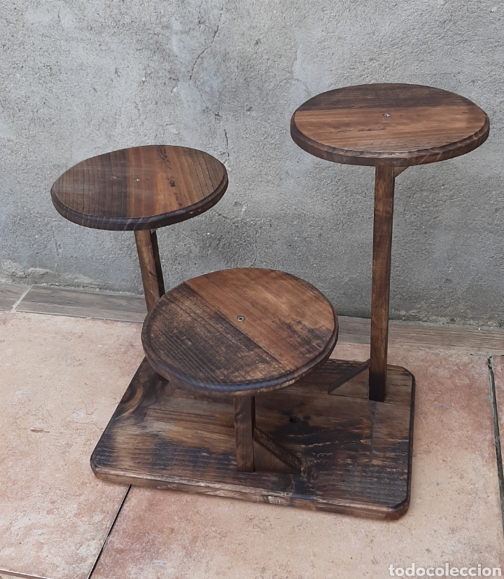 Vintage: Macetero madera para 3 plantas, taburete - Foto 3
