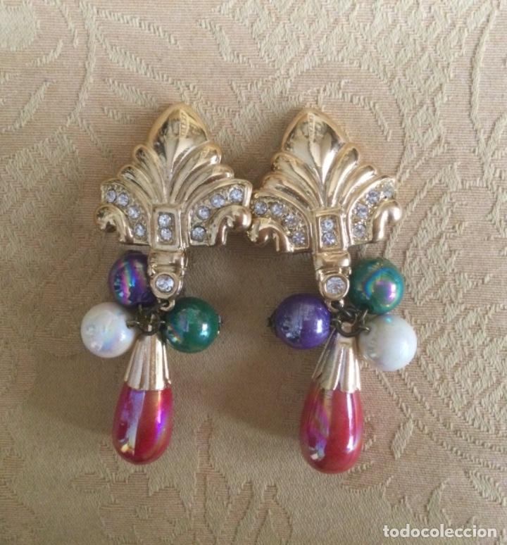 Vintage: PENDIENTES LARGOS VINTAGE, PEDRERIA Y MADERA LACADA