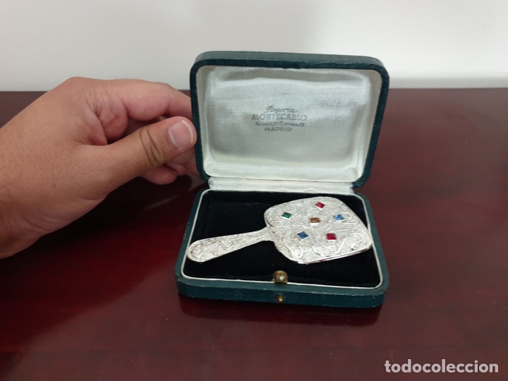 Vintage: Espejo Vintage de mano con pedrer&iacute;a posiblemente de plata