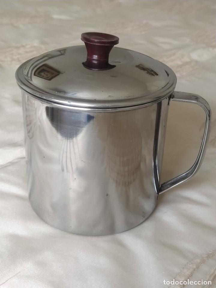 Vintage: TAZA DE ALUMINIO CON SU TAPA. A&Ntilde;OS 70 (JARRA, CAZUELA). MEDIDAS 9,8 X 10,2 CM