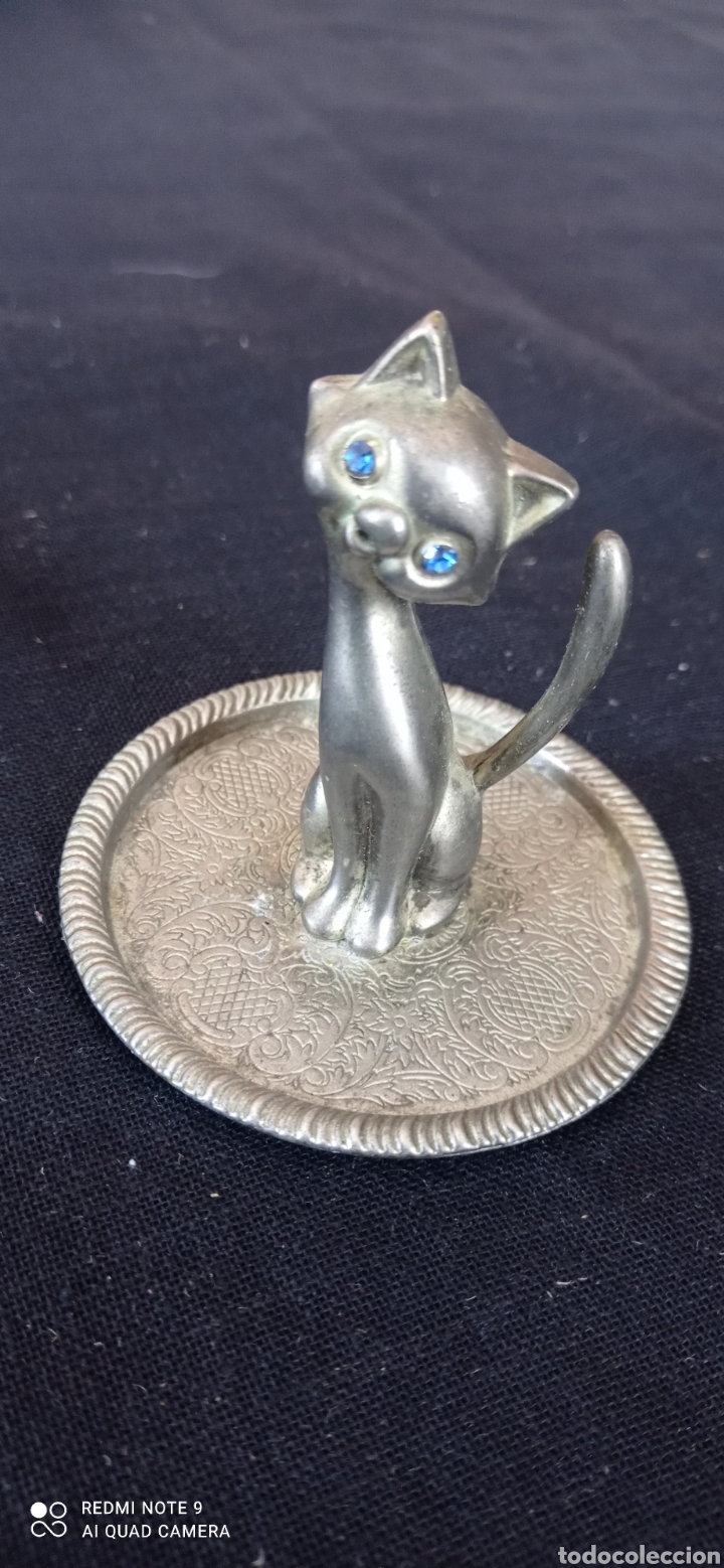 Vintage: Figura tapa metal gato vintage