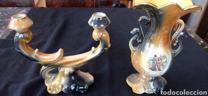 Vintage: Candelabro y jarron a juego porcelana vintage