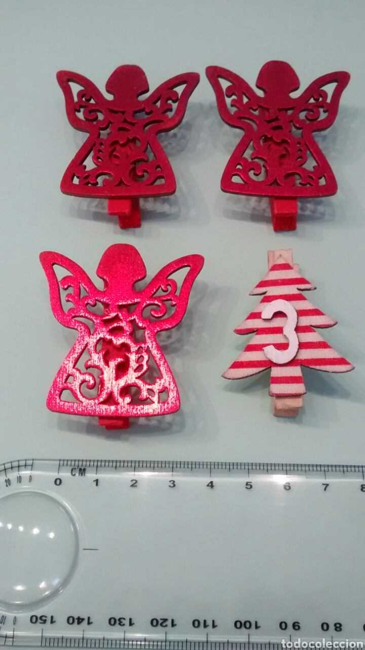 Vintage: CONJUNTO DE 4 ADORNOS NAVIDE&Ntilde;OS CON PINZA.MOTIVOS DE ANGELES Y ARBOL DE NAVIDAD.