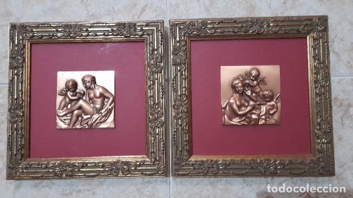 Vintage: 2 CUADROS CON QUERUBINES Y MUJER 20 X 20 CM - Foto 1