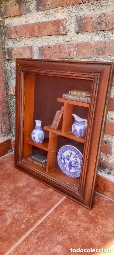 Vintage: CUADRO VITRINA CON LIBROS Y PORCELANA - Foto 2