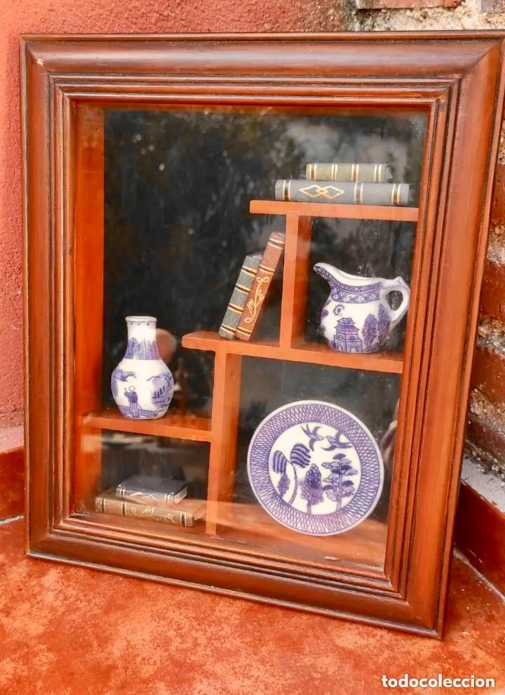 Vintage: CUADRO VITRINA CON LIBROS Y PORCELANA - Foto 3