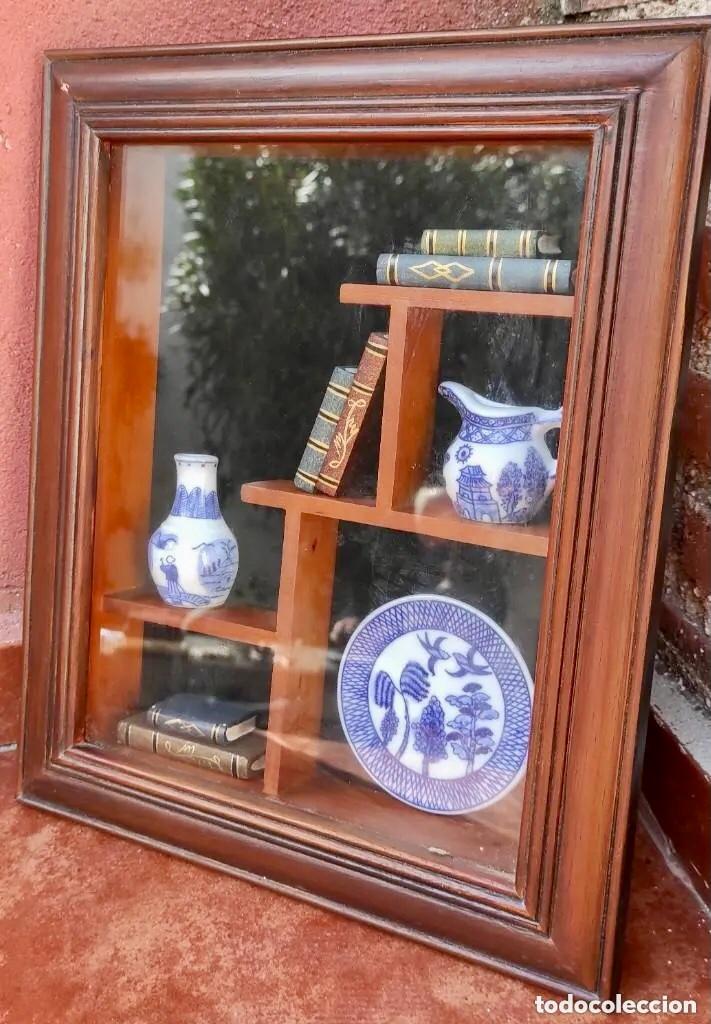 Vintage: CUADRO VITRINA CON LIBROS Y PORCELANA - Foto 4