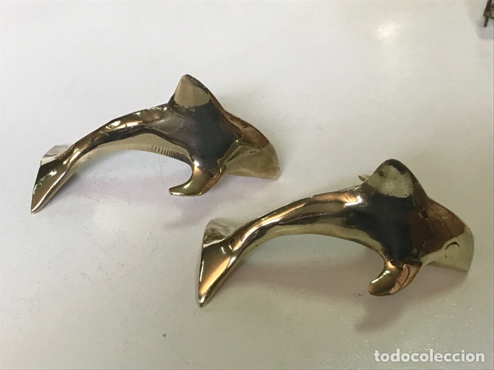 Vintage: 2 delfines de lat&oacute;n 9.5x5cm cada uno